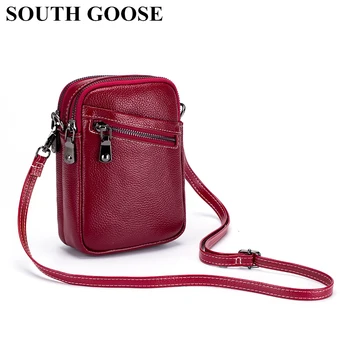 

SOUTH GOOSE Fashion Women Shoulder Bag Luxury Messenger Bags Ladies Genuine Leather Double Zipper Small Crossbody Bags Phone Bag