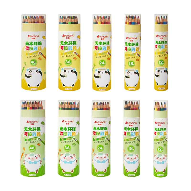 

Cartoon bear bucket with eraser 48 color drawing graffiti erasable colored pencils multi-color environmental protection
