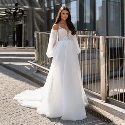 SoDigne Boho Princess Wedding Dresses With Detachable Long Sleeves Sexy V Neck Transparent Straps Bridal Gowns Lace Up