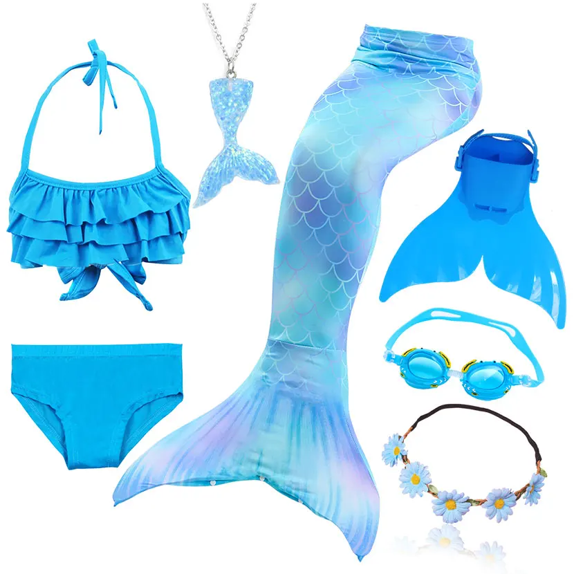 Package 1 Kids Swimming Mermaid Tail Bikini Set can add with Monofin Flipper Ariel Costumes Cosplay Swimsuit Bathing Suit for Girls - Цвет: Package 1