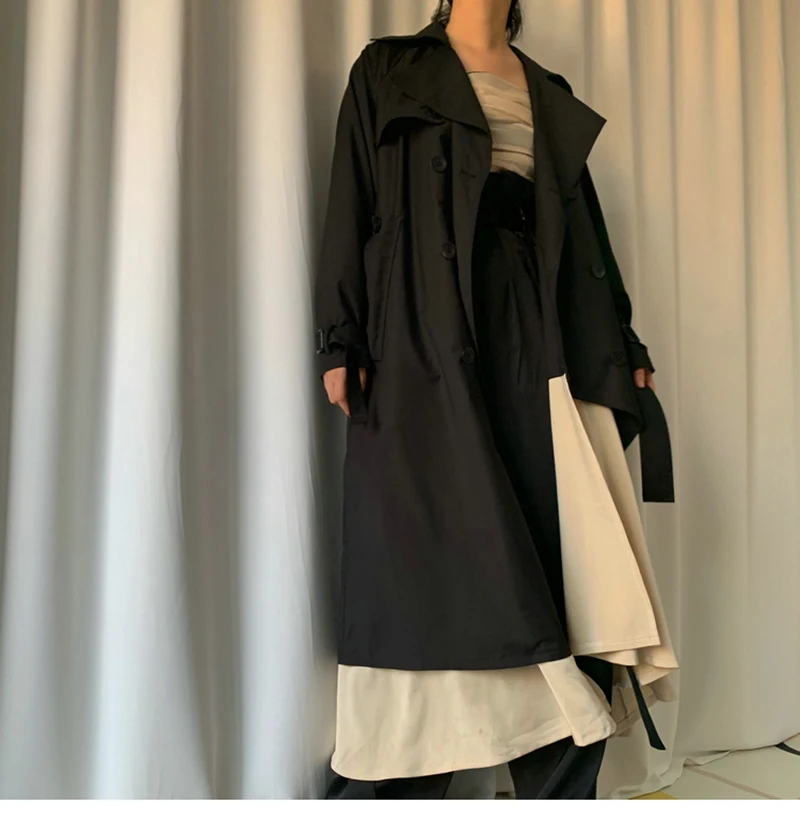 [EAM] Women Pleated Irregular Big Size Trench New
