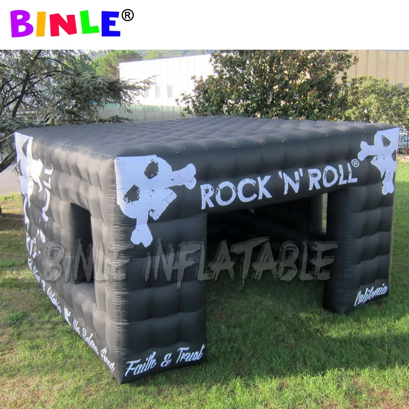 

6x6x3.5mH Luxury black printed outdoor inflatable cube tent,VIP lounge cubic,Marquee cabinet party tent for Grand banquet