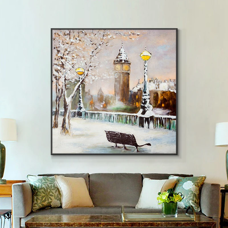 

Seat Under Street Light Big Ben Oil Painting Canvas Print Nordic Poster Wall Art Picture For Living Room Home Decor Frameless