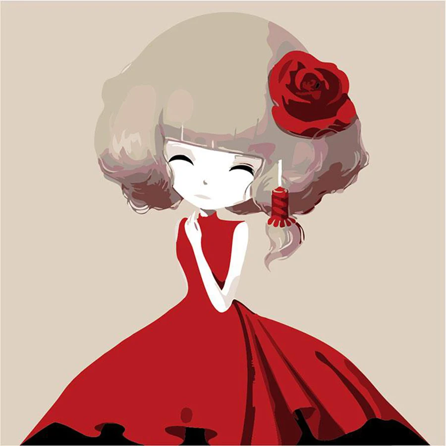 

DIY 20x20cm Abstract Little Girl In a Red Dress Oil Painting By Numbers Set Gift Coloring By Numbers Canvas Wall Set