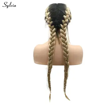 

Sylvia 2x Twist Braids Wig Gold Blonde/White Blonde/Blonde/Black/Purple Synthetic Lace Front Wig for Women All Middle Part Hair