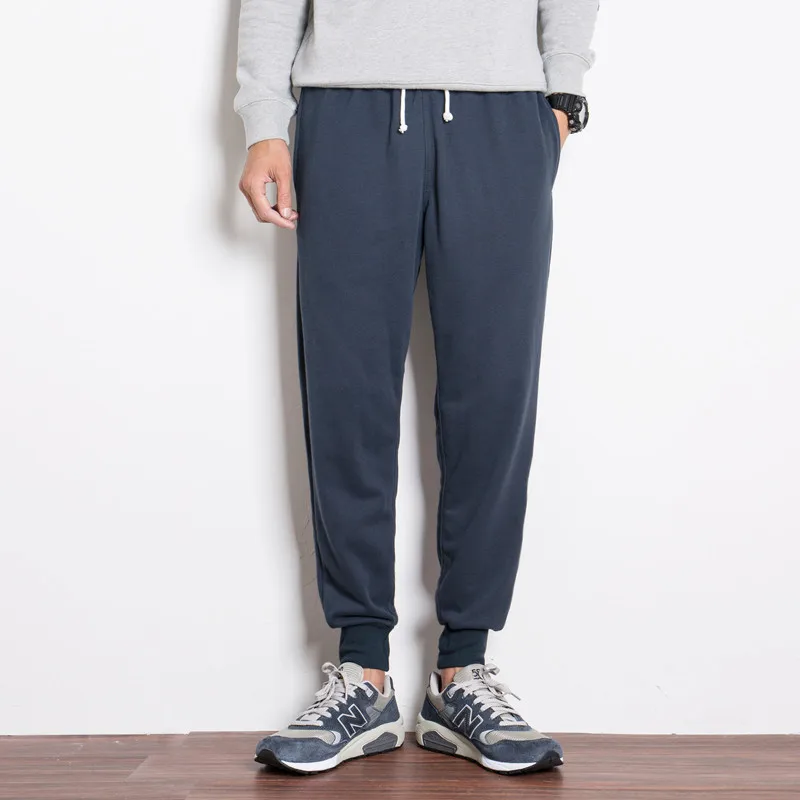 

Japanese-style Origional Men Knitted Pure Cotton Looped Pile Athletic Pants Teenager Solid Color Large Size Ankle Banded Pants