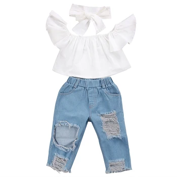 

Fashion Toddler Girls Kids Off Shoulder Tops Denim Pants Jeans Outfits Set Clothes 1-6Y