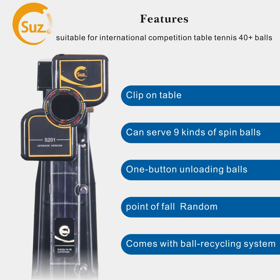 SUZ Настольный Теннис Робот S201 пинг-понг тренировочная машина автоматический теннисный мяч-машина тренажер для 40+ мячей