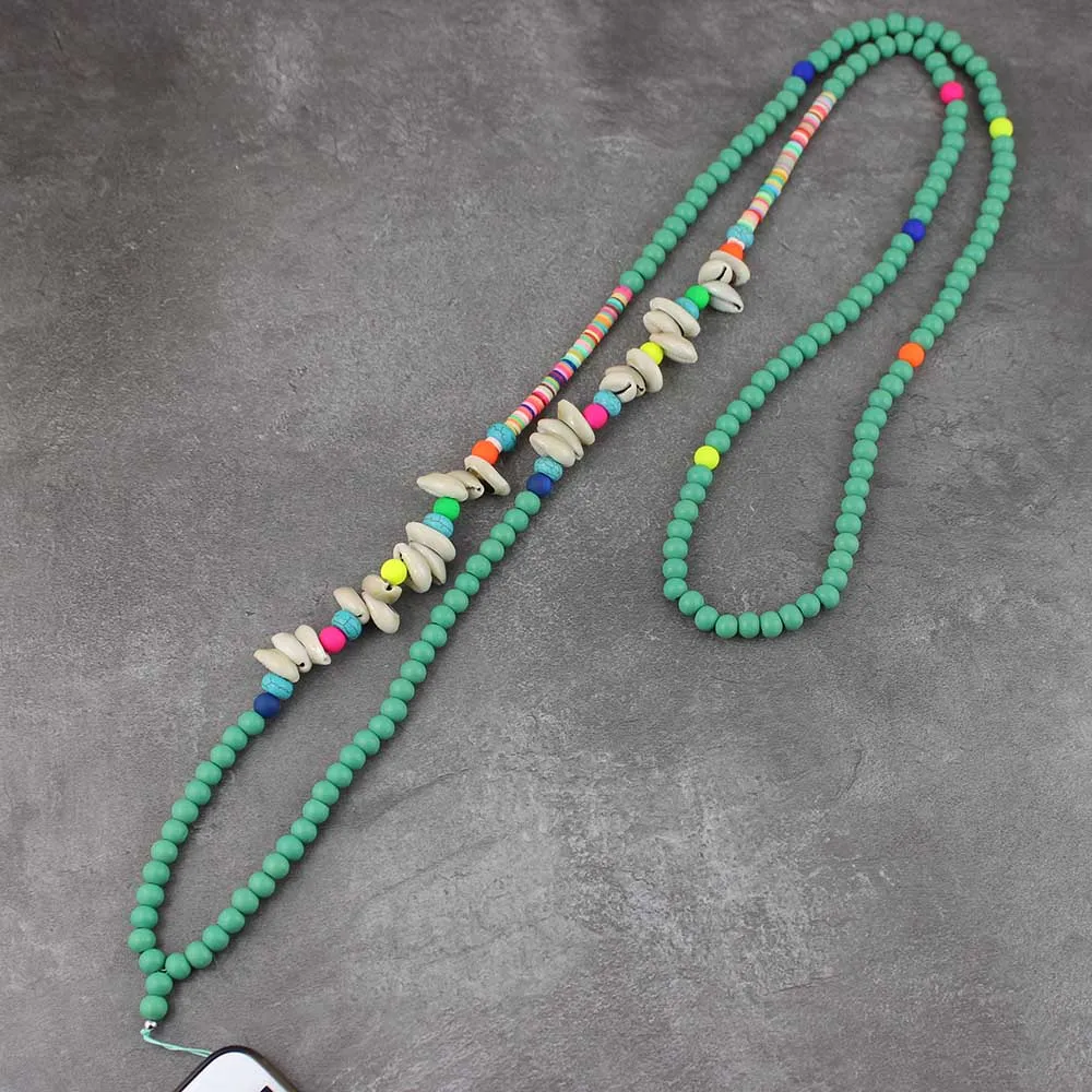 New Design Green Wood Beads Chain Shell key chain Lanyard For Girls Phone Necklace Strap for Keys | Украшения и аксессуары