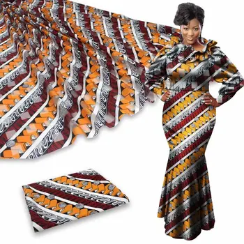 

Hot sale Gahna Style satin silk fabric with organza ribbon African wax design high quality 4+2yards