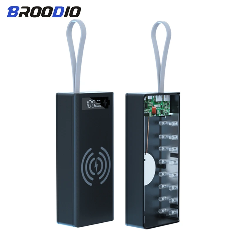 16*18650 Battery Charger Box Power Bank Holder Case Dual USB LCD Display Support Quick & Wireless Charger Battery Shell Storage