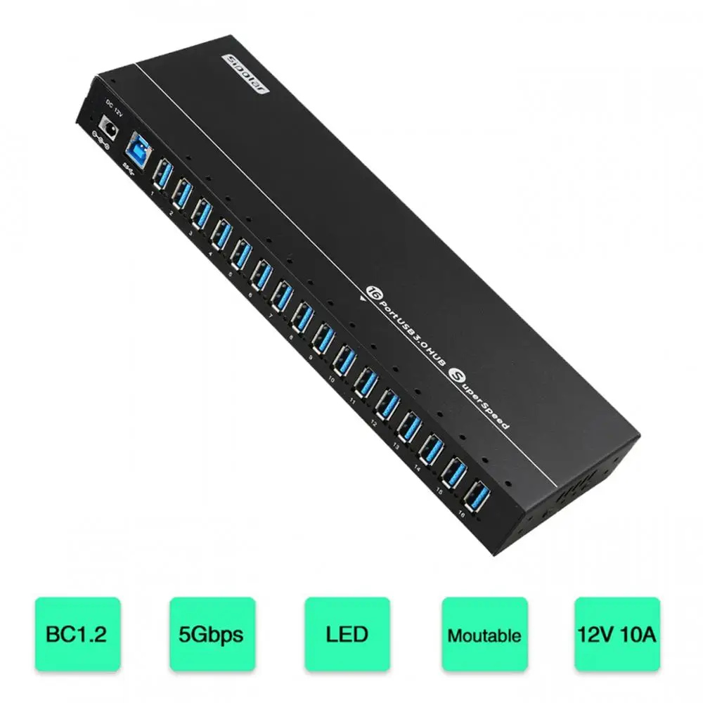 Sipolar A316 16 Ports Powered Industrial Metal USB3.0 Data Syncs and ...