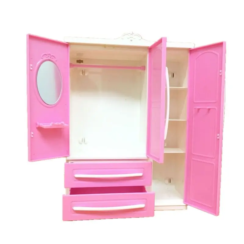 Трехдверный розовый современный шкаф Игровой Набор для Барби мебель может положить обувь