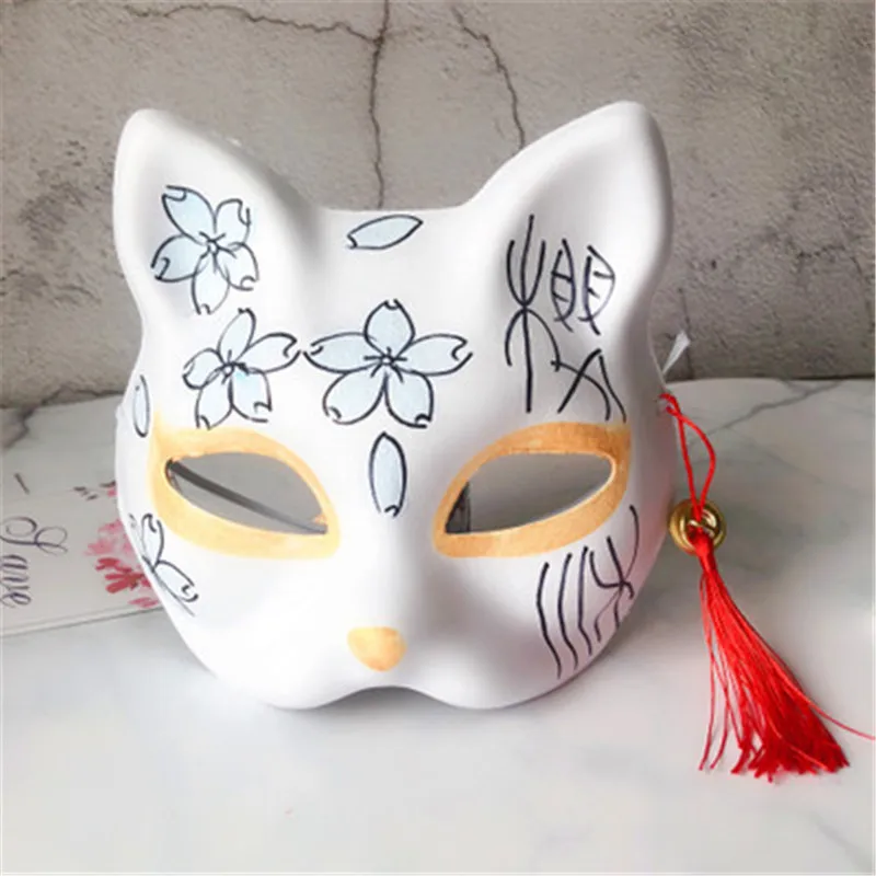 2 шт Вечерние Маски рисованная маска Аниме COS Cat Fox маска с колокольчик-кисточка