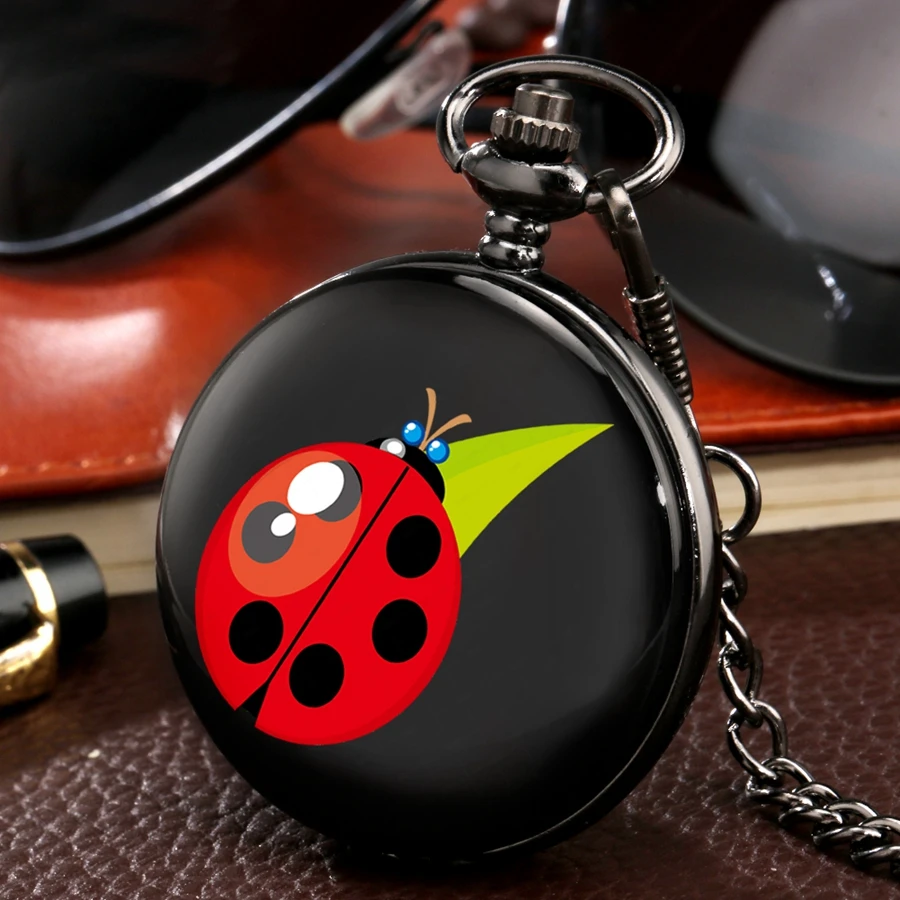 Часы reloj с изображением Красного жука божьей коровки кварцевые карманные часы