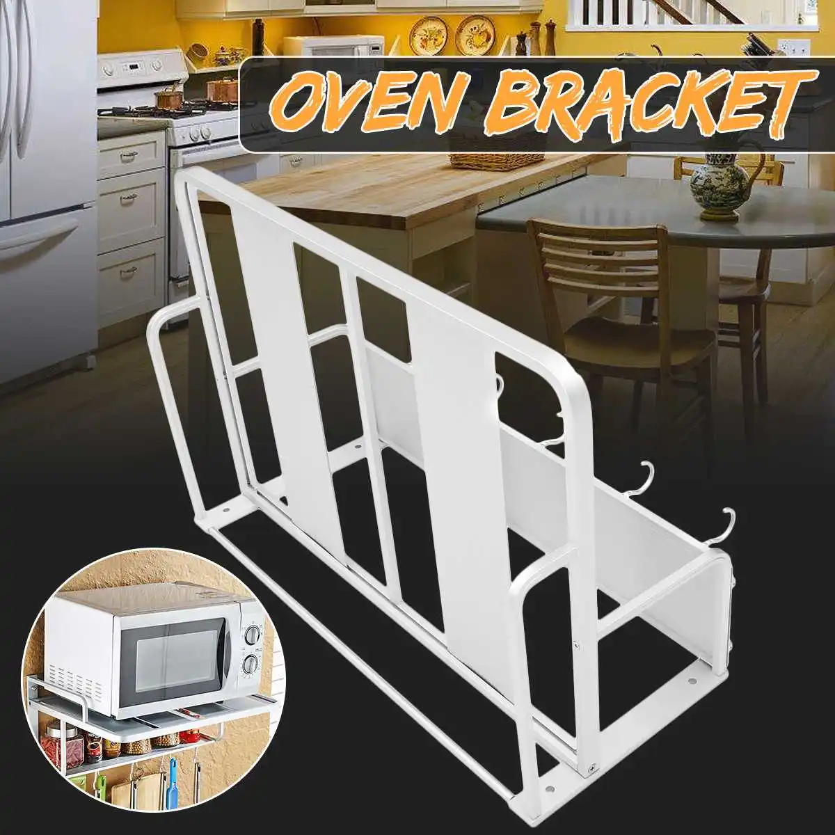  2 Tier Space Aluminum Microwave Oven Bracket Wall Mounted Kitchen Rack Light Grate kitchen Shelf Mi - 4000337037813