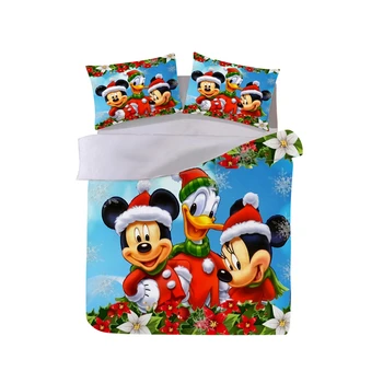 

Merry Christmas Mickey Minnie Bedding Set Duvet Cover Pillowcase Home Textile Adult Children Gift Queen King Size Bed Set