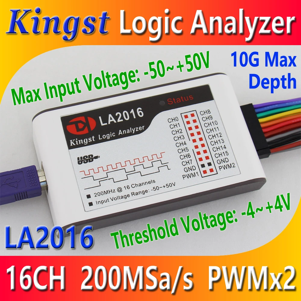 Kingst La2016 Usb Logic Analyzer 200m Max Sample Rate,16channels,10b