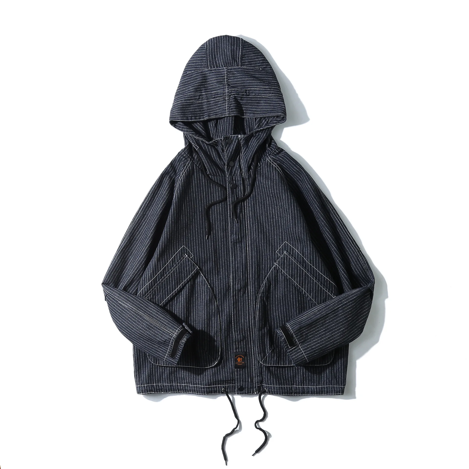 

Ancient Also Men'S Wear 2020 Spring New Style Vertical Striped Patch Pocket Loose-Fit Hooded Jacket MEN'S Casual Jacket Popular