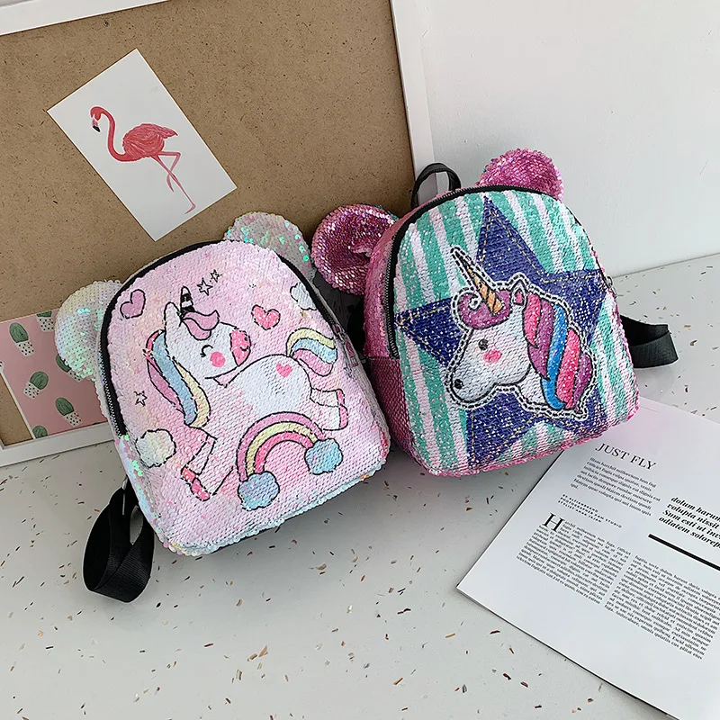 

Variable Color Sequins Unicorn Backpack Fashion Glitter School Book Bag Girls Cute Hologram Laser Pu Leather Travel Mochila 2019