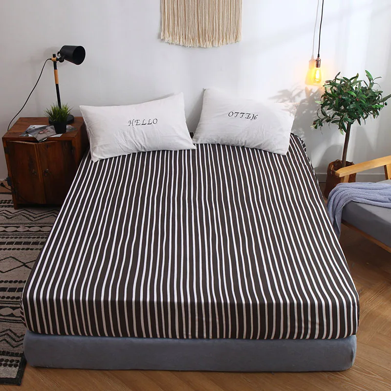 7 BedCover Simplicity Pure Pattern Printing Brushed Fitted Sheet Mattress Cover With Elastic Band Soft Bedding Linens Home Textile - Цвет: 7