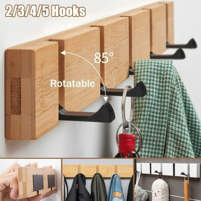 Towel Hanger Hook Wooden Hanging Coat Hat Foldable Durable for Door Kitchen Wall PI669