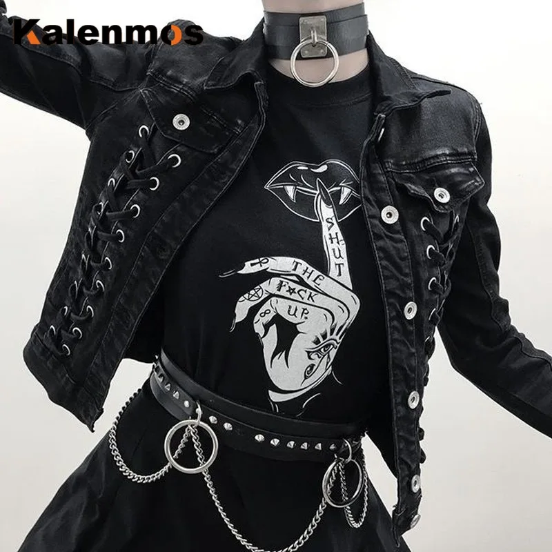 KALENMOS camisetas de estilo Punk Rock para mujer, ropa de calle gótica  Grunge, camiseta de brujería estética, camiseta con gráfico gótico,  camiseta con labios|Camisetas| - AliExpress