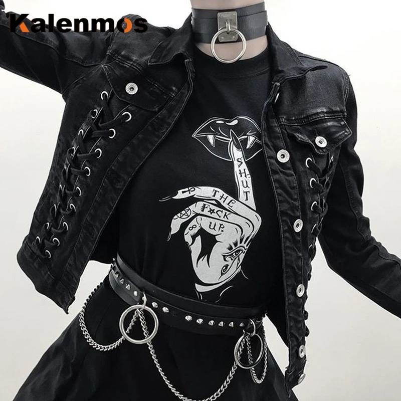 KALENMOS camisetas de Punk Rock mujer, ropa de calle gótica Grunge, camiseta de brujería estética, camiseta con gráfico gótico, camiseta con labios|Camisetas| - AliExpress