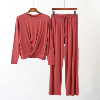 

Autumn Clothes Women Modal O-Neck Night Suits For Women 2 Piece Set Long Sleeve Sleepwear M-XXL Large Size Lounge set