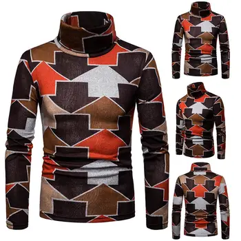 

Colorful Arrow Print Winter High Neck Long Sleeve Jumper Sweater Men Slim Pullover Sweater