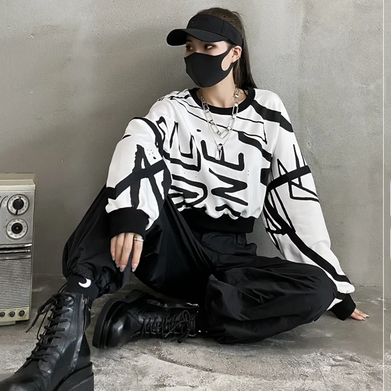 [EAM] Women White Pattern Printed Stitch Big Size