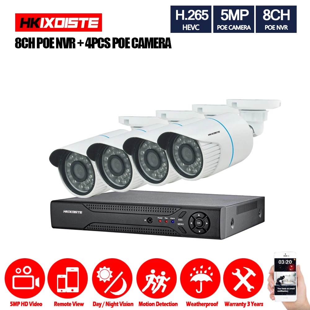 8CH NVR. 4 Cameras Супер HD 2592*1944 POE 5MP NVR 8CH порты Макс 16*5 Мп IP камера, ИК-фильтр ночного видения может быть установлен в комнате/улице CCTV комплект - Цвет: 8CH NVR. 4 Cameras