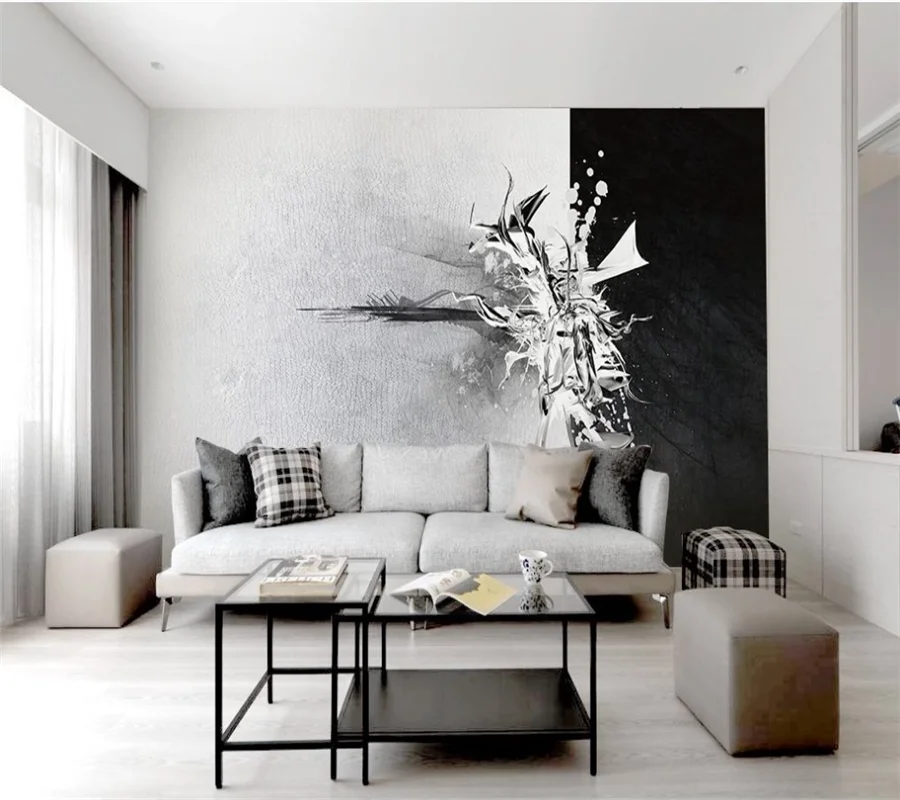 

Customized 8d wallpaper 3d photo wall fashion style Nordic black and white abstract pattern TV background wall