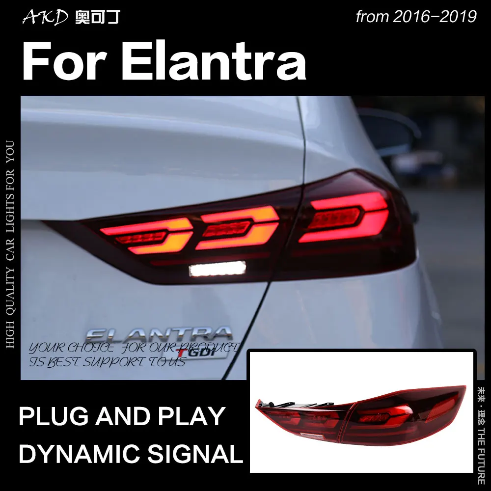 Akd estilo do carro lâmpada de cauda para hyundai elantra led luz da cauda 2017-2019 elantra drl sinal dinâmico freio reverso acessórios automóveis