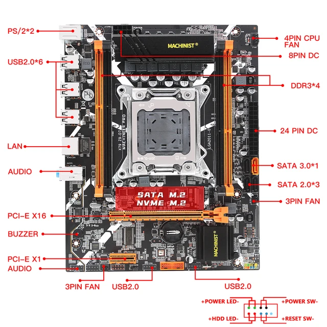MACHINIST X79 Motherboard LGA 2011 Support DDR3 REG ECC Memory Xeon E5 V1 V2 CPU Dual Channel SATA3.0 NVME M.2 SSD M-ATX Z9-D7 2