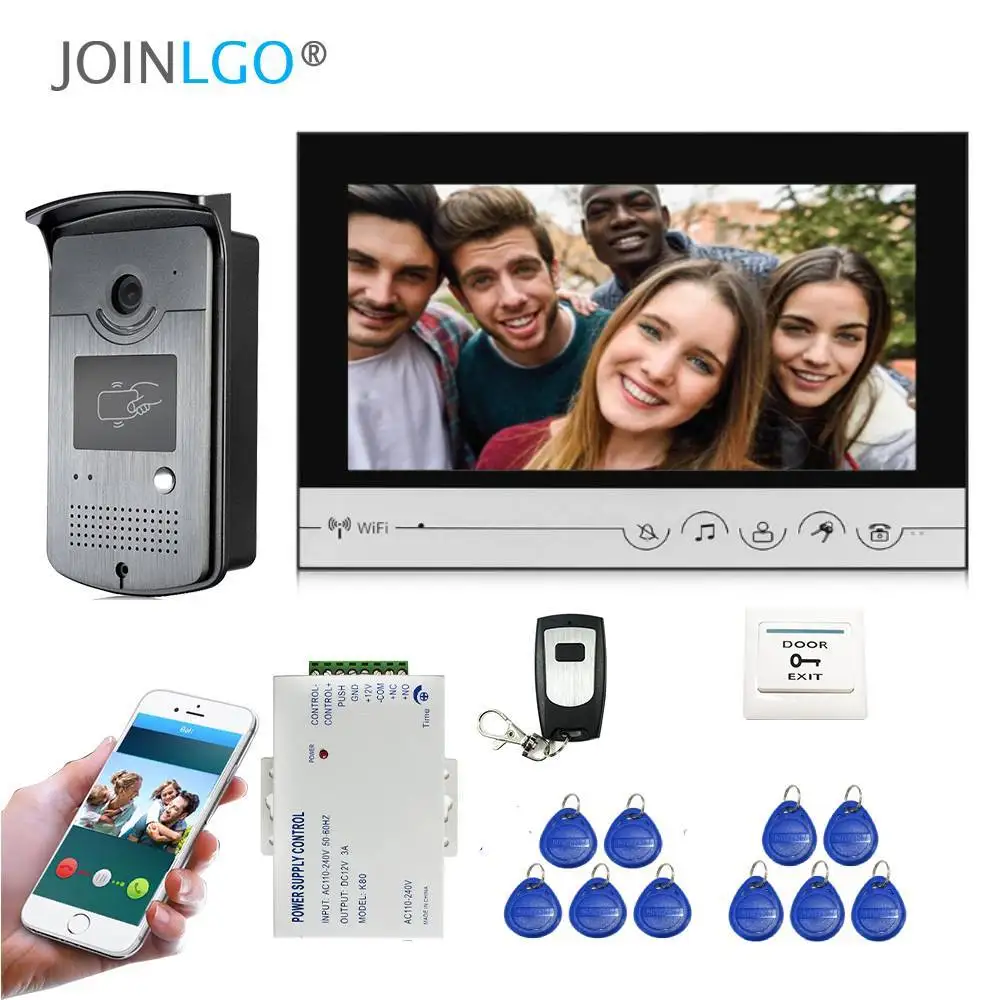 Monitor con cable de 9 pulgadas, sistema de videoportero con WIFI, sistema de teléfono de puerta RFID, teclado de código, timbre, cámara, desbloqueo con aplicación remota, envío gratis