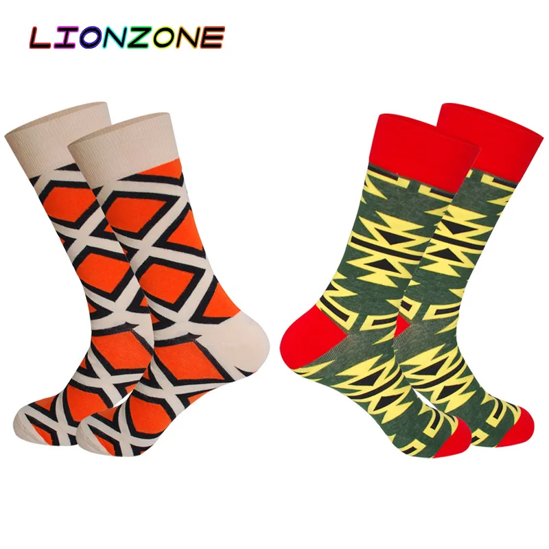 LIONZONE, 2 пар/лот, цветочные стрелы, сердце, взрыв, сетка, полоски, мужские, s Happy носки, хлопок, подарки для мужчин, унисекс, пара, художественные носки