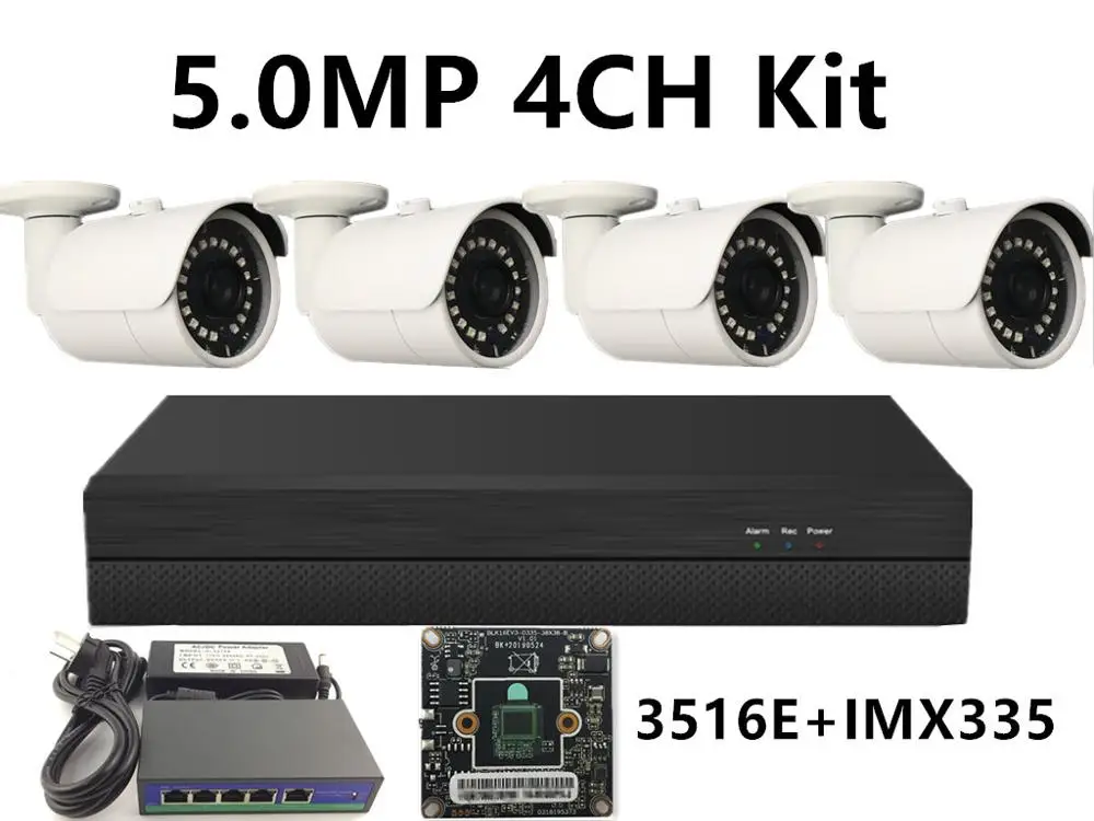 4CH IP Surveillance Kit IP Metal Bullet Camera IRC IP66 5.0MP 4.0MP 3.0MP 2.0MP 8*5MP NVR 48V PoE Switch ONVIF P2P Cloud