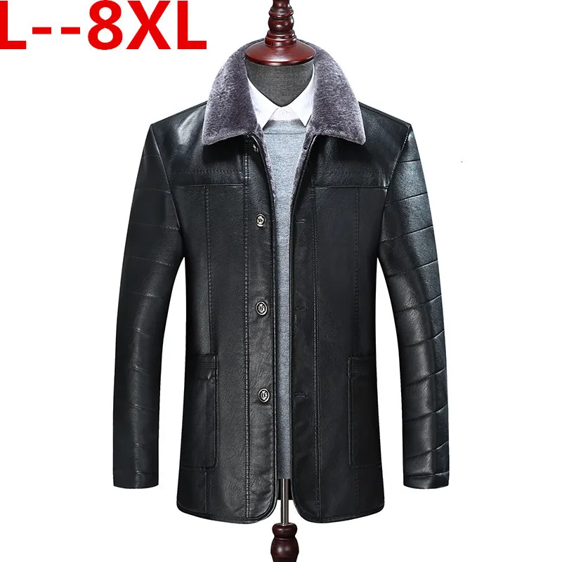 Большие размеры 8XL 6XL 5XL 4XL модная новинка зимняя мужская кожаная куртка деловая Повседневная бархатная пальто больших размеров