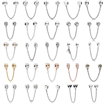 

NEW 100% 925 Sterling Silver Pan Safety Chain Love Surrounds Fix Buckle Bead Collocation Bracelet DIY Jewelry factory wholesale