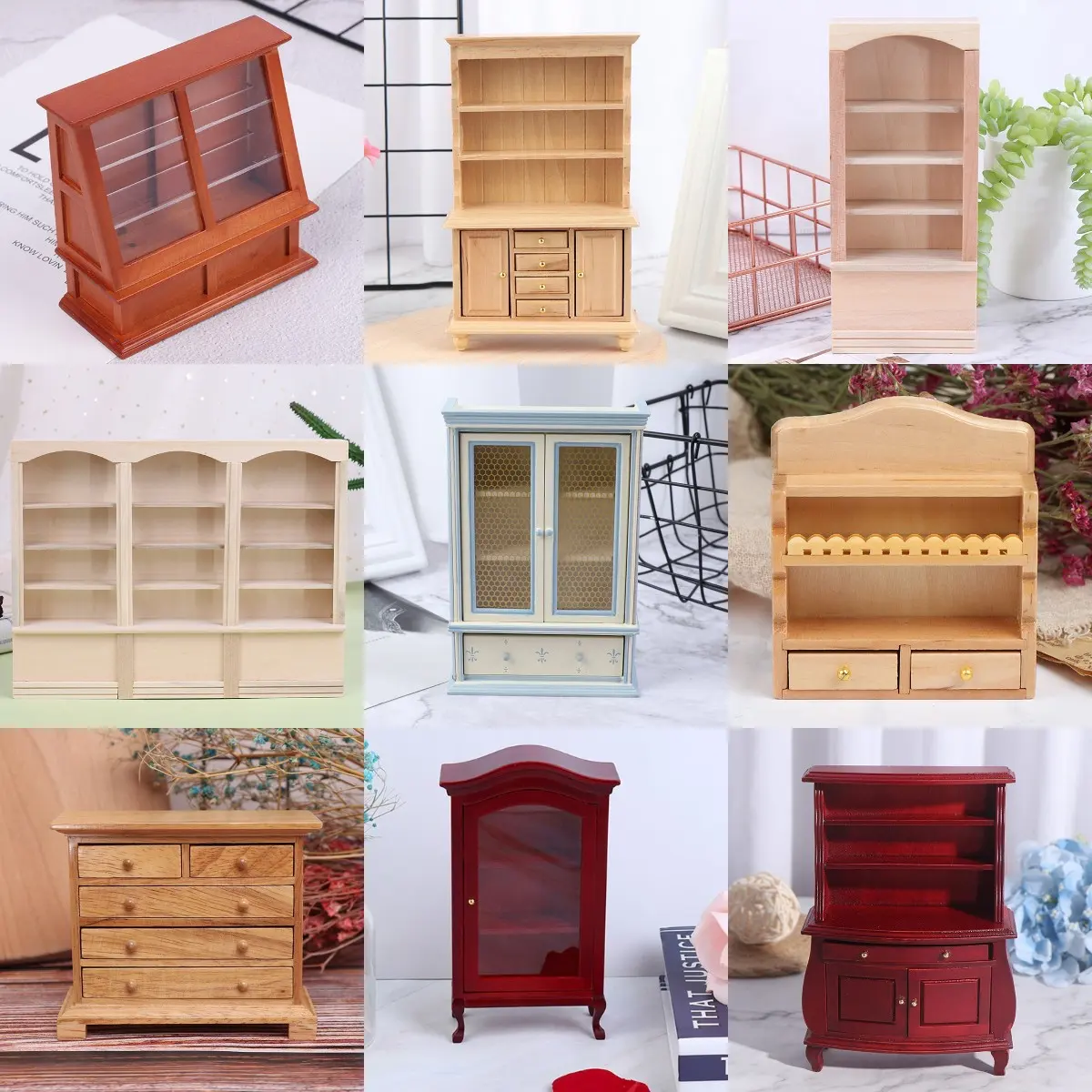 1PC Miniature Closet Hanging TV Book Cake Bedside Table Cabinet Shelf Legs Cupboard Model Dollhouse Furniture Decor DIY Toys