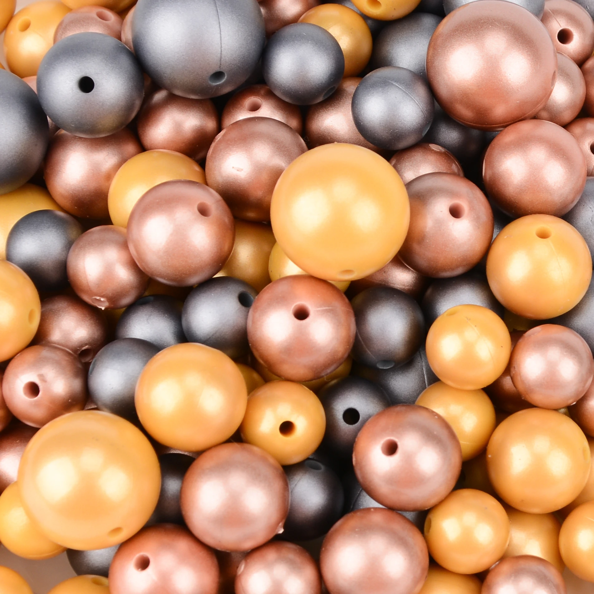 LOFCA 20pcs Metallic Golden Print Silicone Beads 19mm Food Grade Silicone 12mm Sliver Pearl Teether Beads DIY Teething Nursing 5