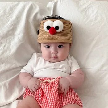 

Children Straw Hat Summer Hats For Baby Girl Boy Kids Sunshade Sun Visor Empty Top Lovely Cartoon Floppy Sun Hat Beach Cap