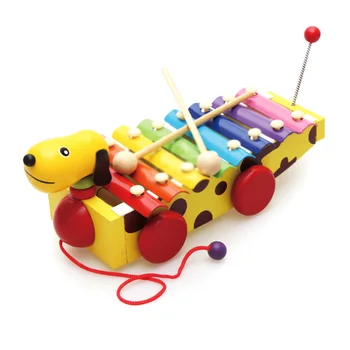 

Wooden Hand Knocking Piano Kid Musical Toy Children Toy Puppies Dragging Style Early Listening Training Hand Knock Piano Toys