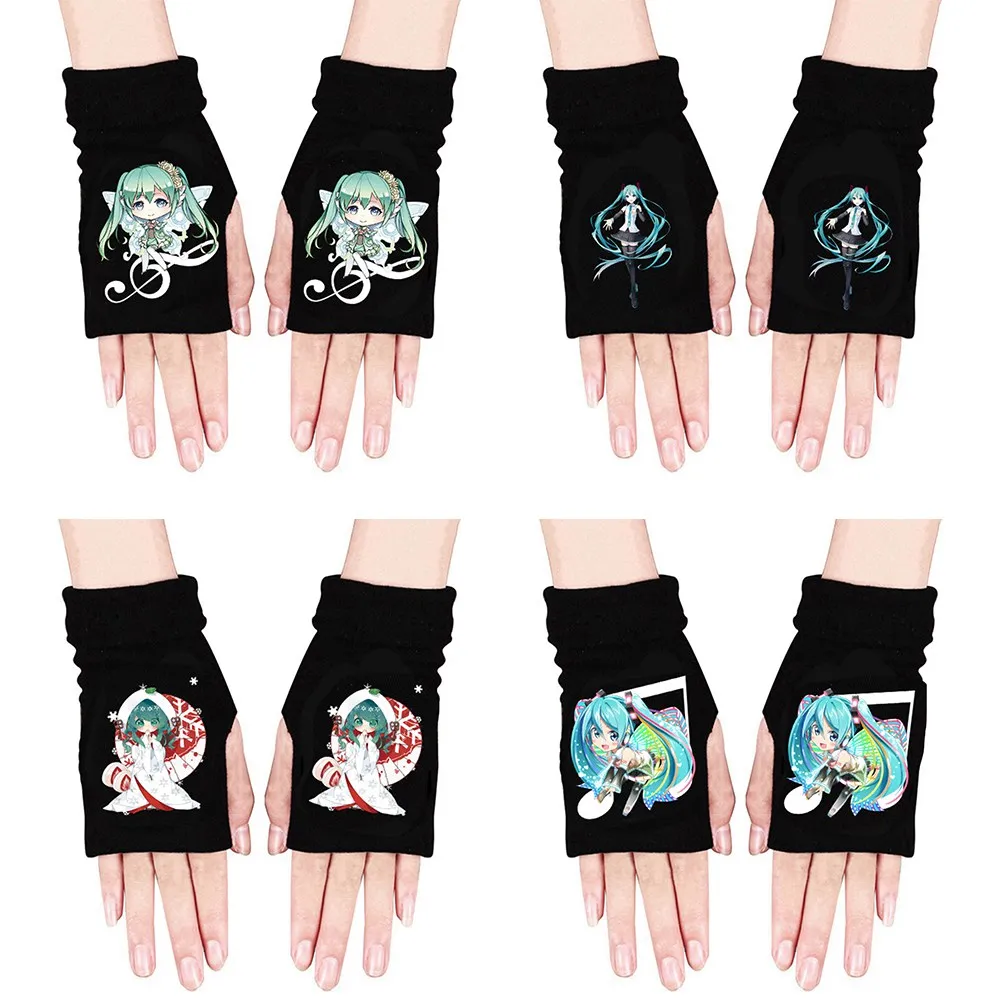 Мультяшные аниме перчатки Hatsune Miku полный палец перчатки