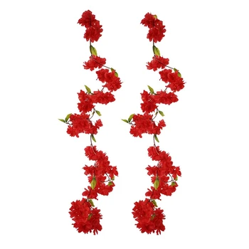

Artificial Cherry Blossom Vine Red Petal Flower Forever Plants Garland for Art Home Decoration Wedding Party Garden Office 2 Pac