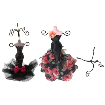 

2 Pcs Jewelry Holder:1 Pcs Mermaid Style Dress Jewelry Mannequin Holder Black with Pink Bow & 1 Pcs Jewelry Stand Display Holder