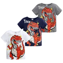 Новинка года; Стильная хлопковая футболка с короткими рукавами; детская одежда; одежда для детей в европейском и американском стиле с рисунком динозавра