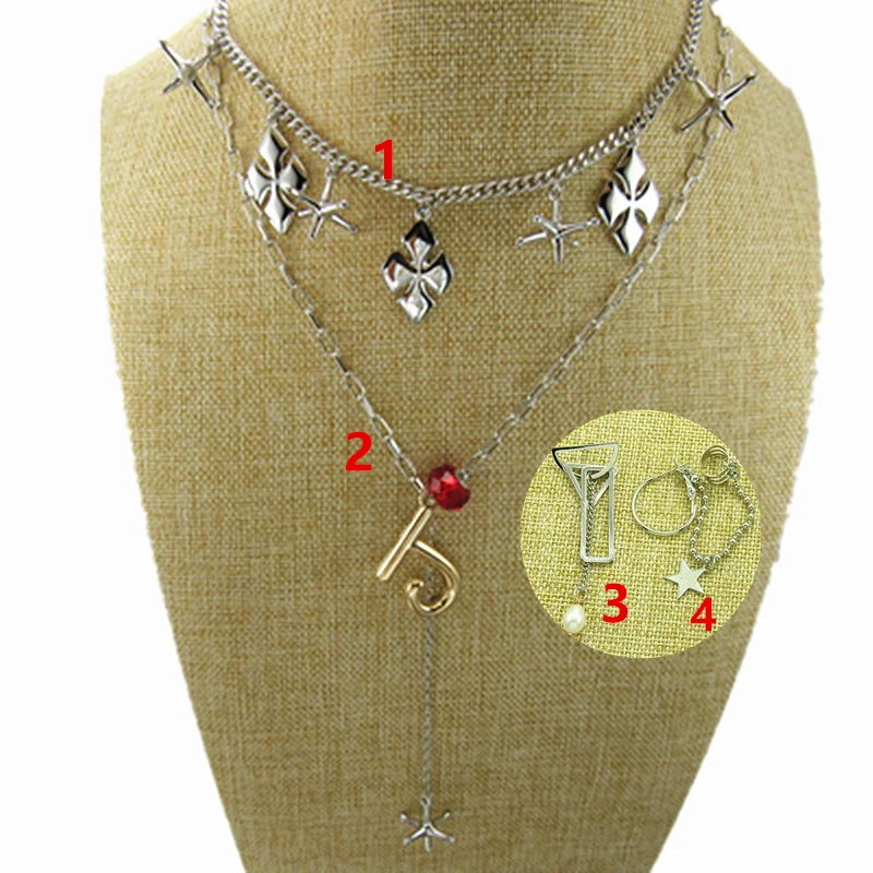 2Necklace Earring Птицы новой добычи Косплей Харли Квинн ожерелье Fishhook кость звезда девушка логотип кулон Рождественский подарок - Окраска металла: 2Necklace Earring