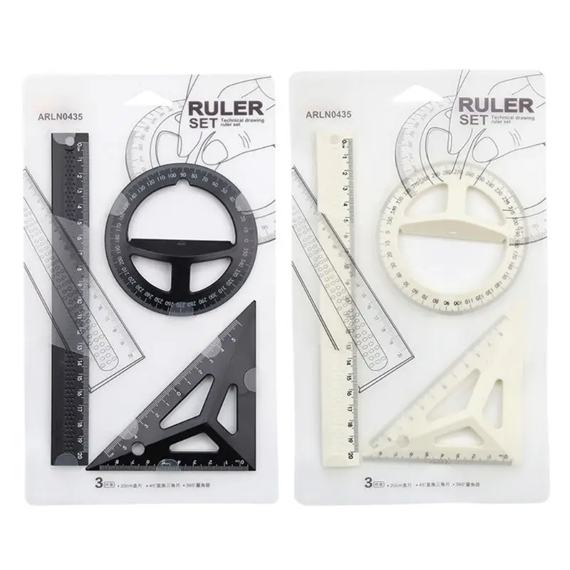 

Black/White Plastic Drawing Ruler Set Three-dimensional Technical Students Maths Geometry Triangle Ruler Office School Supplies